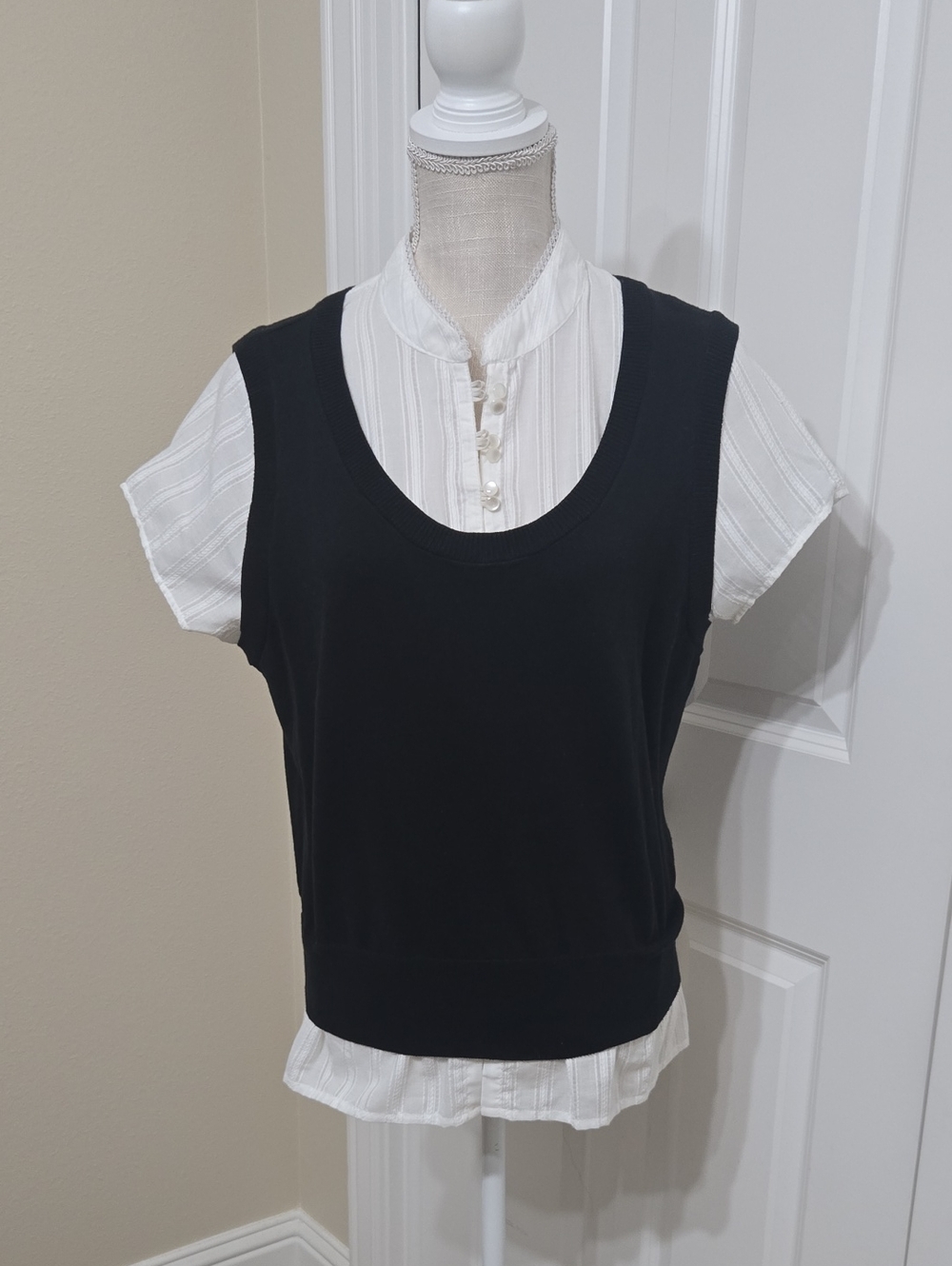 FADED GLORY Black Layered Look Sleeveless Tank Over Shirt Sz L